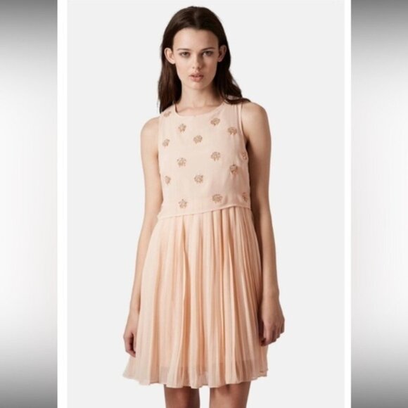 Topshop Pink Tulle Pleated Floral Sequins Mini Dress - Picture 3 of 14